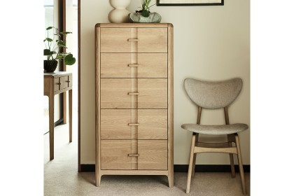 G Plan Maddison Oak 5 Drawer Tall Chest of Drawers