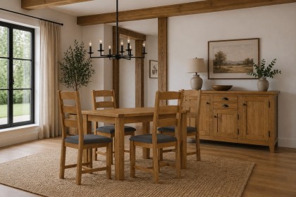 Burford Country Oak Compact Ext 120-165cm Dining Table Set & 4 Chairs