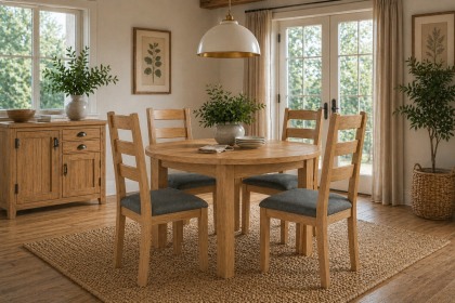 Burford Country Oak Round 120-160cm Extending Dining Table Set & 4 Chairs Burford Country Oak Round 120-160cm Extending Dining Table Set & 4 Chairs