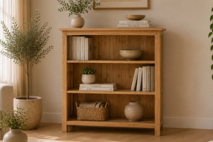 Devon 100% Solid Oak Low Bookcase