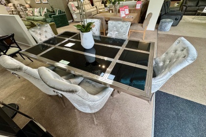 Ex-Display Liskeard - Chrome Glass Dining Table + 6 Chairs Ex-Display Liskeard - Chrome Glass Dining Table + 6 Chairs