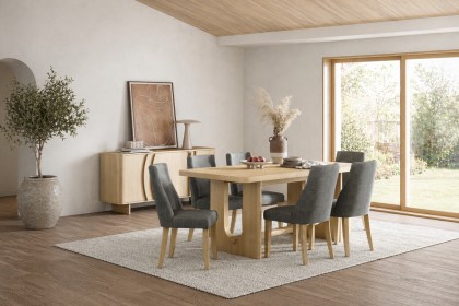 Cara Oak Small 150-190cm Extending Dining Table Set + 6 Luna Dining Chairs in Charcoal