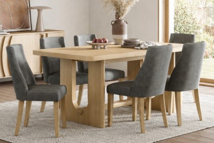 Cara Oak Small 150-190cm Extending Dining Table Set + 6 Luna Dining Chairs in Charcoal