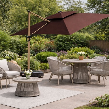 Camber 3m Square Cantilever Parasol with Solar LED Lights in Coffee Brown
