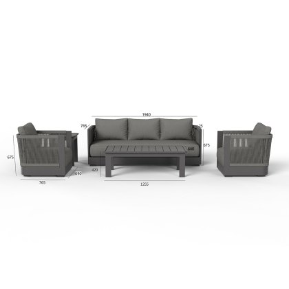 Ares 5 Seater Luxury Lounge Set in Onyx Aluminium & Pebble Grey Cushions