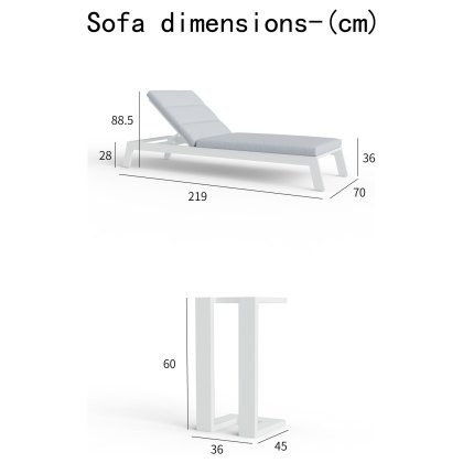 Dasia Luxury Outdoor Sun Lounger in White Aluminium & Pebble Grey Cushion