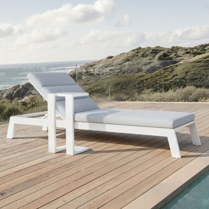 Dasia Luxury Outdoor Sun Lounger in White Aluminium & Pebble Grey Cushion