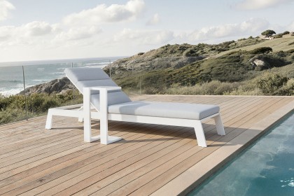 Dasia Luxury Outdoor Sun Lounger in White Aluminium & Pebble Grey Cushion