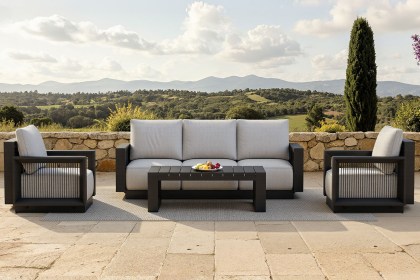 Ikos 5 Seater Luxury Lounge Set in Onyx Architectural Aluminium & Slat Table