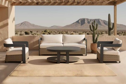 Selene 5 Seater Luxury Lounge Set in Onyx Aluminium, Woven Base & Sintered Stone Table