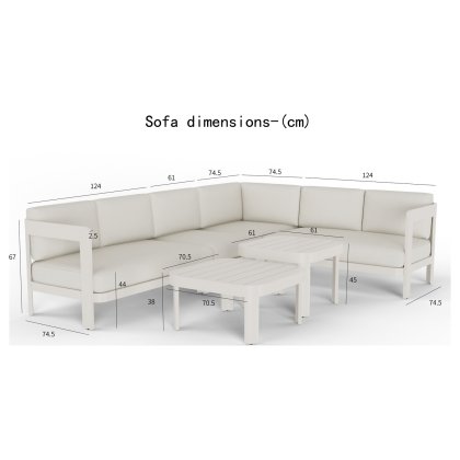 Sofia 6 Seater Luxury Corner Sofa Set in Taupe Aluminium & Slat Tables