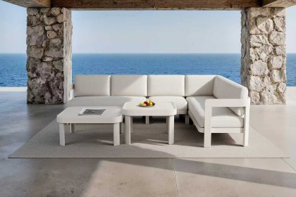 Sofia 6 Seater Luxury Corner Sofa Set in Taupe Aluminium & Slat Tables Sofia 6 Seater Luxury Corner Sofa Set in Taupe Aluminium & Slat Tables