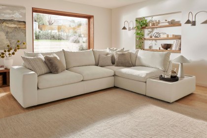 Toronto Fabric Large Corner Sofa Group with Wooden Stool