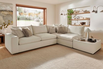 Toronto Fabric Large Corner Sofa Group with Wooden Stool