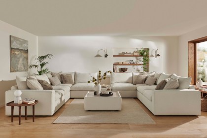 Toronto Fabric Extra Large U-Shape Corner Sofa Group with Wooden Stools