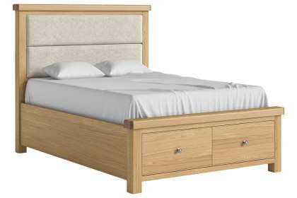 Normandy Chunky Country Oak Storage Bedframe with Cream Fabric Headboard Normandy Chunky Country Oak Storage Bedframe with Cream Fabric Headboard