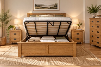 Salisbury Waxed Premium Oak Gas Lift Ottoman Storage Bedframe Salisbury Waxed Premium Oak Gas Lift Ottoman Storage Bedframe