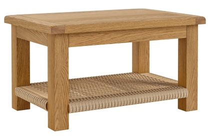 Salisbury Waxed Premium Oak Coffee Table with Woven Rope Shelf