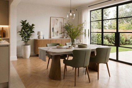 Lusso Ash 180-260cm Extending Dining Table Set with Green Chairs Lusso Ash 180-260cm Extending Dining Table Set with Green Chairs