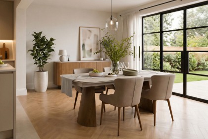 Lusso Ash 180-260cm Extending Dining Table Set with Taupe Chairs Lusso Ash 180-260cm Extending Dining Table Set with Taupe Chairs