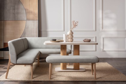 Arlo Natural Oak 135cm Dining Table with Travertine Ceramic Top