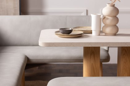 Arlo Natural Oak 135cm Dining Table with Travertine Ceramic Top