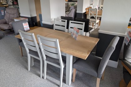 Ex-Display Newquay - Modern Country Painted Grey Ext Dining Table + 4 Chairs Ex-Display Newquay - Modern Country Painted Grey Ext Dining Table + 4 Chairs