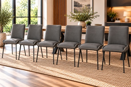 Rebecca Textured PU Leather Grey Dining Chairs (Set of 6)