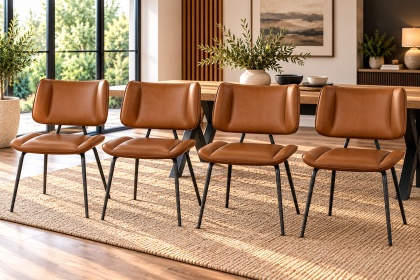 Jack Cognac PU Leather Dining Chairs (Set of 4)