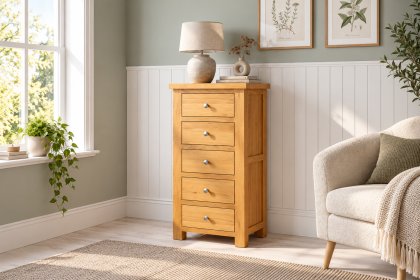 Dorset Oak 5 Drawer Tall Chest of Drawers Dorset Oak 5 Drawer Tall Chest of Drawers