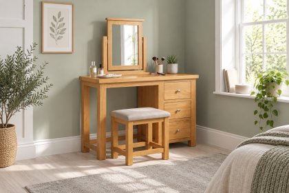 Dorset Oak Single Pedestal Dressing Table And Stool Dorset Oak Single Pedestal Dressing Table And Stool