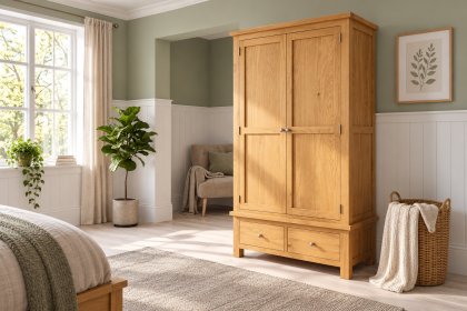 Dorset Oak Double Wardrobe With 2 Drawers