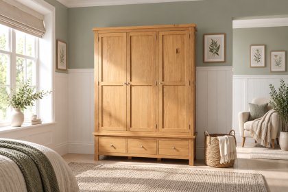 Dorset Oak Triple Wardrobe With 3 Drawers Dorset Oak Triple Wardrobe With 3 Drawers