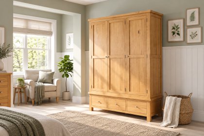 Dorset Oak Triple Wardrobe With 3 Drawers Dorset Oak Triple Wardrobe With 3 Drawers