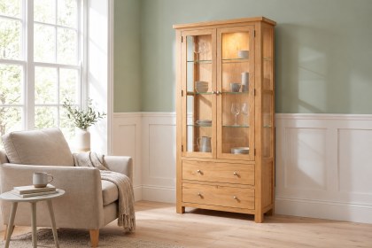 Dorset Oak Glazed Display Cabinet with Light