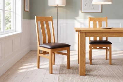 Dorset Oak Twin Slat Dining Chair with PU Leather Seat Dorset Oak Twin Slat Dining Chair with PU Leather Seat