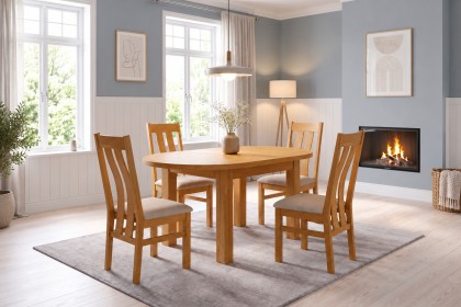 Dorset Oak D-End Butterfly Extending Dining Table Set 130-170cm + 6 Twin Slat Fabric Seat Chairs Dorset Oak D-End Butterfly Extending Dining Table Set 130-170cm + 6 Twin Slat Fabric Seat Chairs