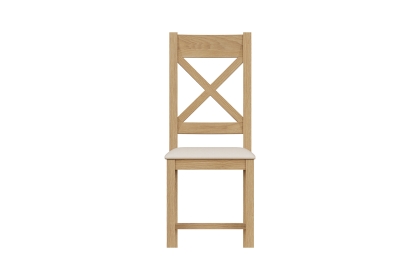 Light Rustic Oak Cross Back Dining Chair Fabric Seat