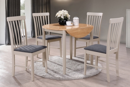 Alaska Painted Compact Round Drop Leaf Dining Table Set & 4 Chairs