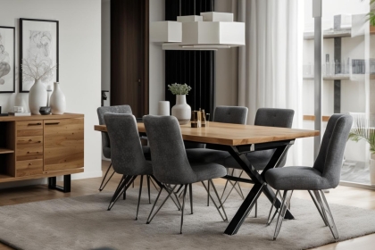 Forge Industrial 190 Dining Table Set & 6 Grey Dining Chairs Forge Industrial 190 Dining Table Set & 6 Grey Dining Chairs