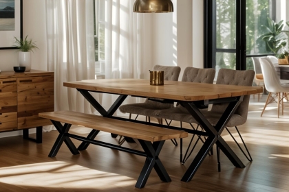 Forge Industrial 150 Dining Table Set with 140cm Bench & 2 Grey Dining Chairs Forge Industrial 150 Dining Table Set with 140cm Bench & 2 Grey Dining Chairs