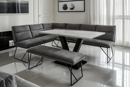 Loki Earth Industrial Corner Bench and Low Bench Dining Table Set