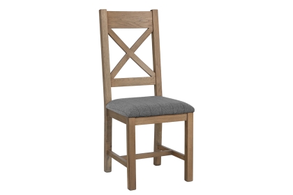 Smoked Oak Cross Back Dining Chair in Grey Check