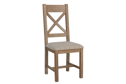 Smoked Oak Cross Back Dining Chair in Natural Check