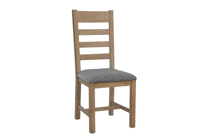 Smoked Oak Slatted Dining Chair in Grey Check