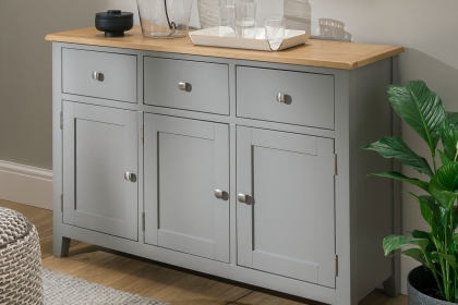 Chester Oak Painted Grey - Large 3 Door 3 Drawer Sideboard -130cm| Moles Breath Grey
