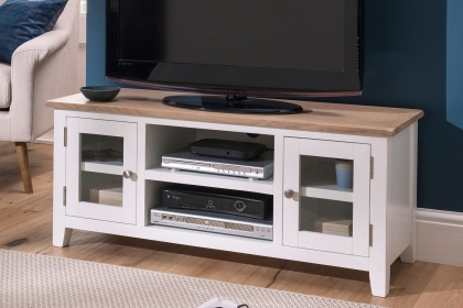 Chester Oak Painted White - Large TV Unit 120cm Wide| F&B All White