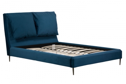 Lotus Velvet Pillow Bed Frame in Teal Blue