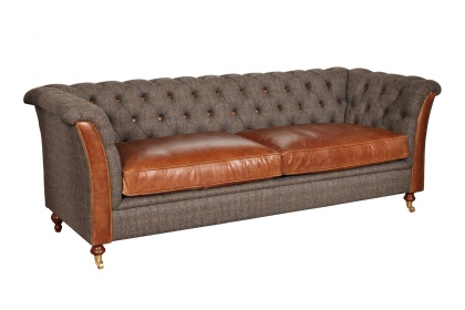 Granby Vintage 2 Seater Fabric Chesterfield Sofa with Leather Seats