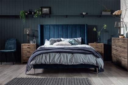 Boxer Velvet 6ft Bed Frame in Teal Blue and Black Legs
